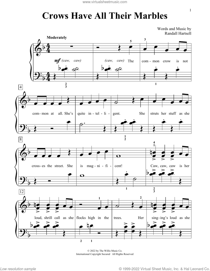 Crows Have All Their Marbles sheet music for piano solo (elementary) by Randall Hartsell, beginner piano (elementary)
