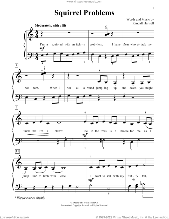 Squirrel Problems sheet music for piano solo (elementary) by Randall Hartsell, beginner piano (elementary)