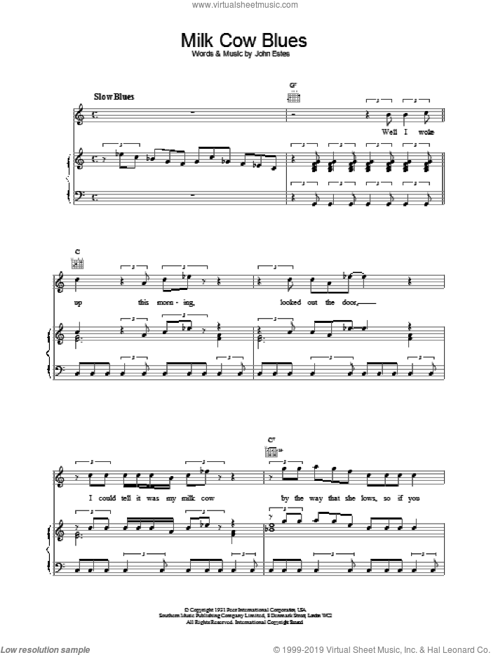 Milk Cow Blues sheet music for voice, piano or guitar by Eddie Cochran, intermediate skill level