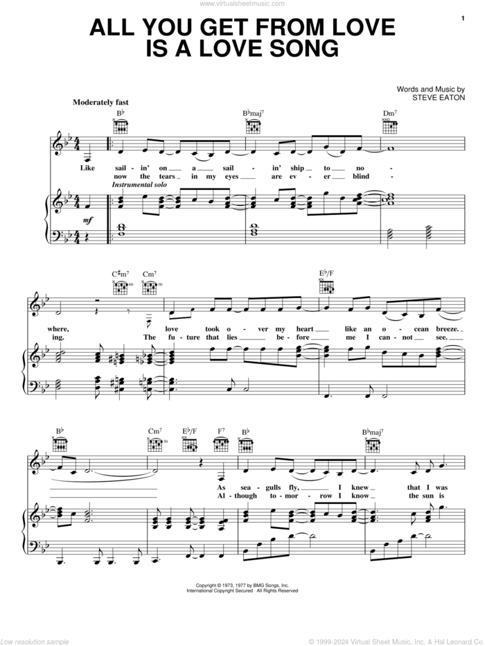 All You Get From Love Is A Love Song sheet music for voice, piano or guitar by Carpenters and Steve Eaton, intermediate skill level