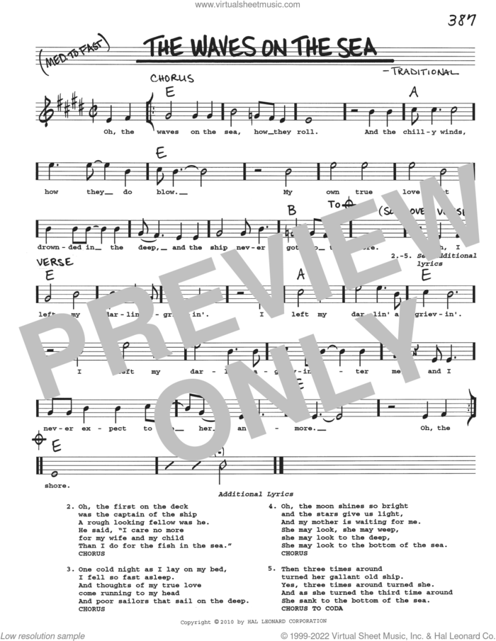 The Waves On The Sea sheet music for voice and other instruments (real book with lyrics), intermediate skill level