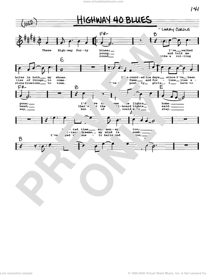 Highway 40 Blues sheet music for voice and other instruments (real book with lyrics) by Ricky Skaggs and Larry Cordle, intermediate skill level