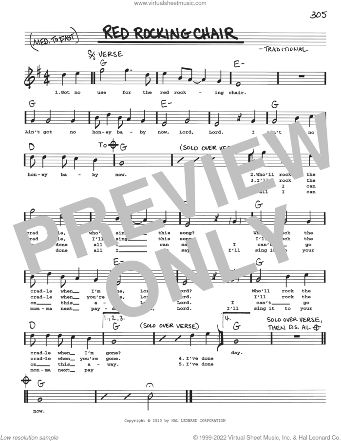 Red Rocking Chair sheet music for voice and other instruments (real book with lyrics), intermediate skill level
