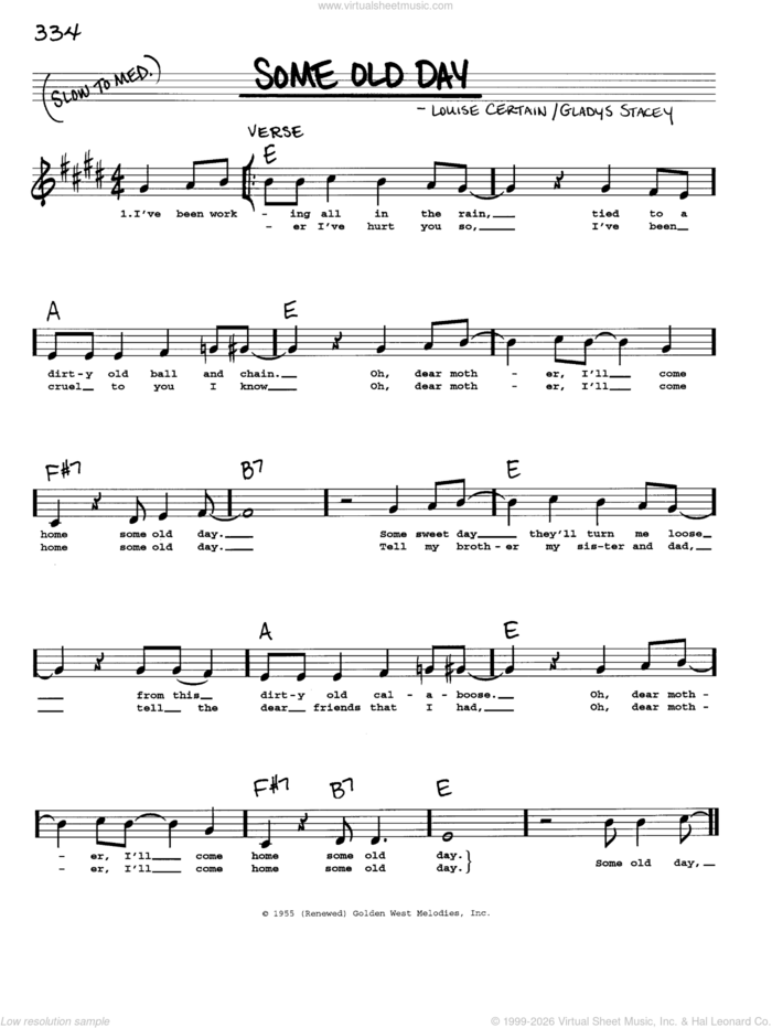 Some Old Day sheet music for voice and other instruments (real book with lyrics) by Louise Certain and Gladys Stacey, intermediate skill level