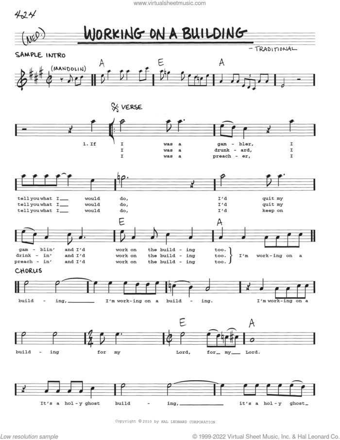 Working On A Building sheet music for voice and other instruments (real book with lyrics), intermediate skill level