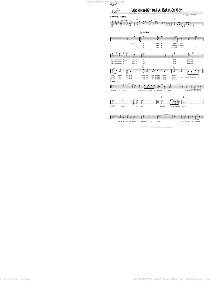 Working On A Building sheet music for voice and other instruments (real book with lyrics), intermediate skill level