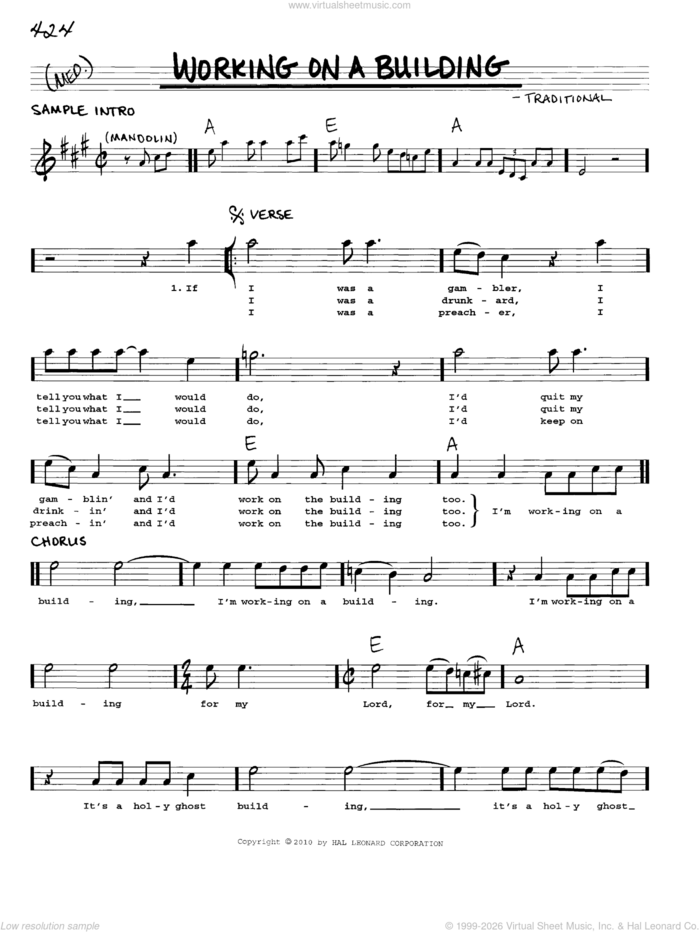 Working On A Building sheet music for voice and other instruments (real book with lyrics), intermediate skill level