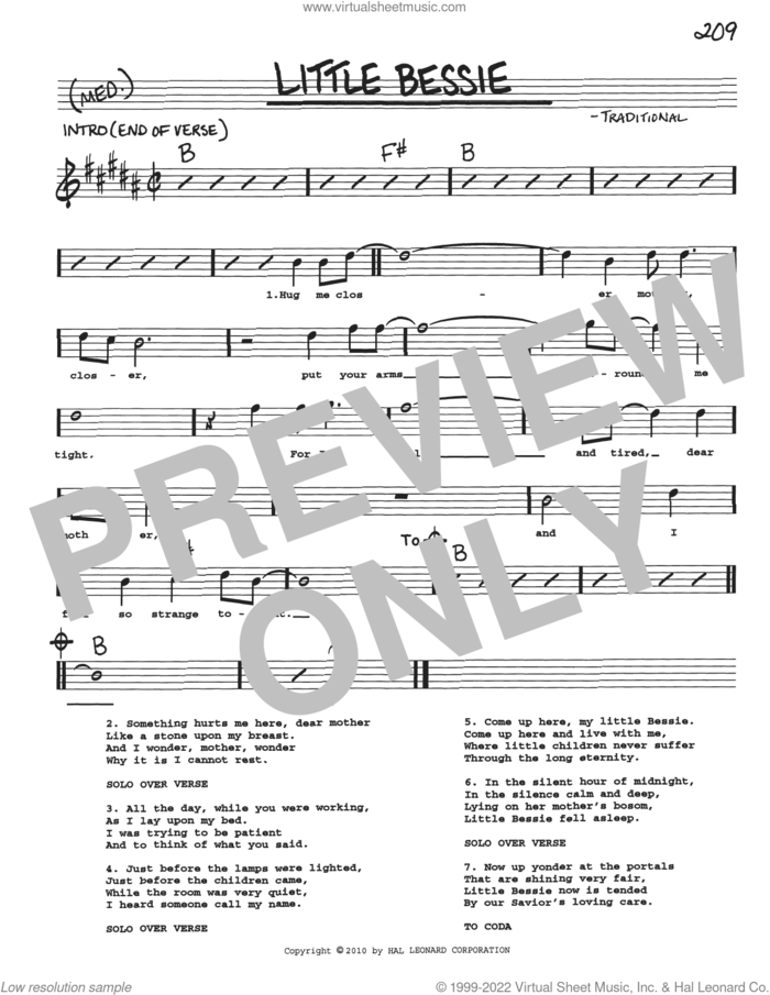 Little Bessie sheet music for voice and other instruments (real book with lyrics), intermediate skill level