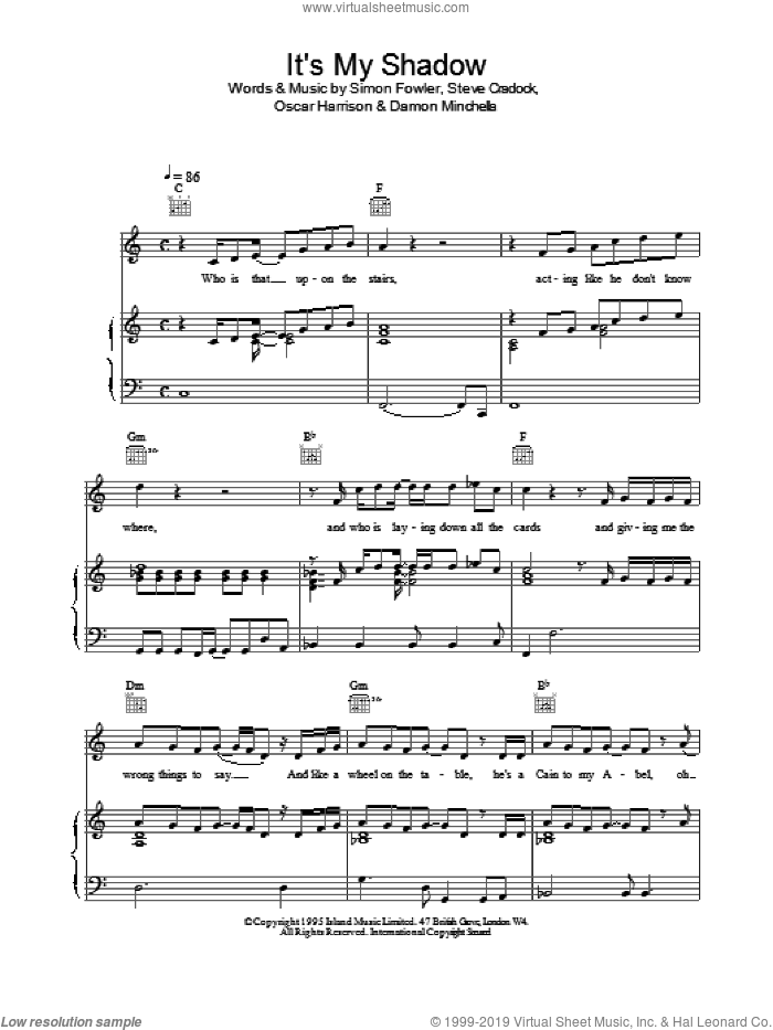 It's My Shadow sheet music for voice, piano or guitar by Ocean Colour Scene, intermediate skill level