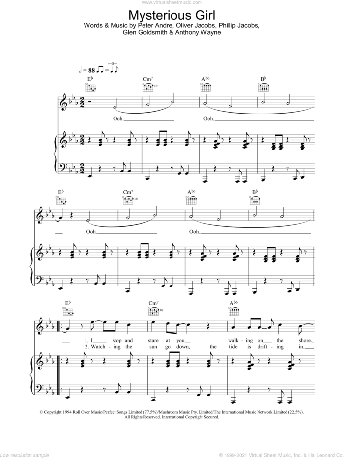 Mysterious Girl sheet music for voice, piano or guitar by Peter Andre, intermediate skill level