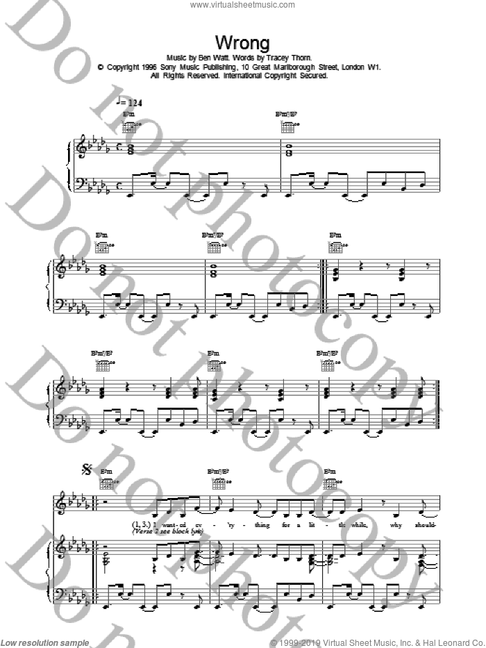 Wrong sheet music for voice, piano or guitar by Everything But The Girl, intermediate skill level