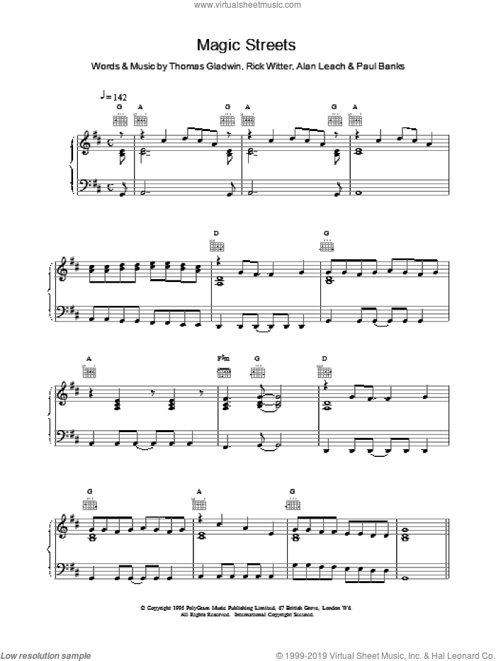 Magic Streets sheet music for voice, piano or guitar by Shed Seven, intermediate skill level