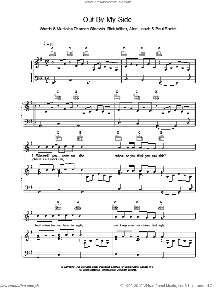 Out By My Side sheet music for voice, piano or guitar by Shed Seven, intermediate skill level