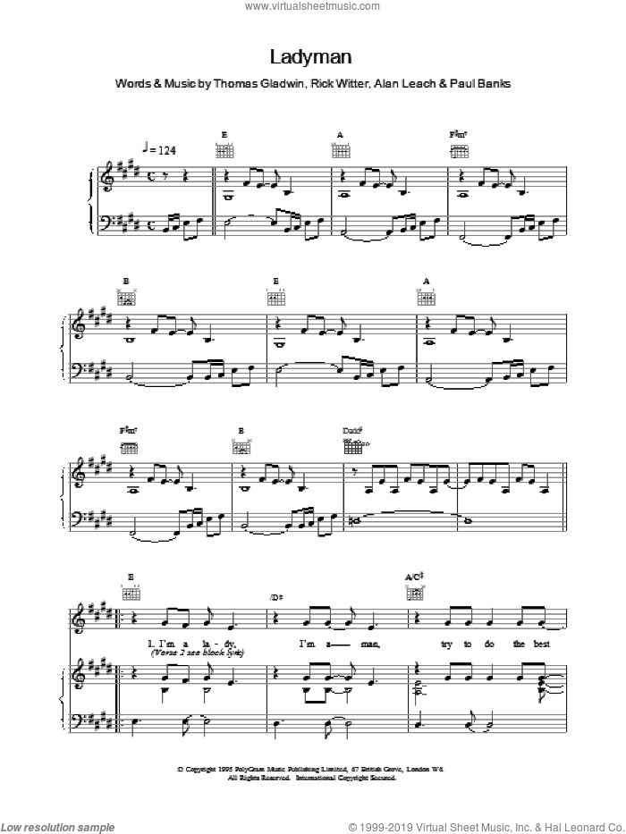 Ladyman sheet music for voice, piano or guitar by Shed Seven, intermediate skill level