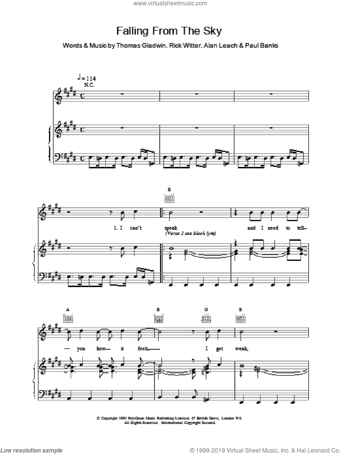 Falling From the Sky sheet music for voice, piano or guitar by Shed Seven, intermediate skill level