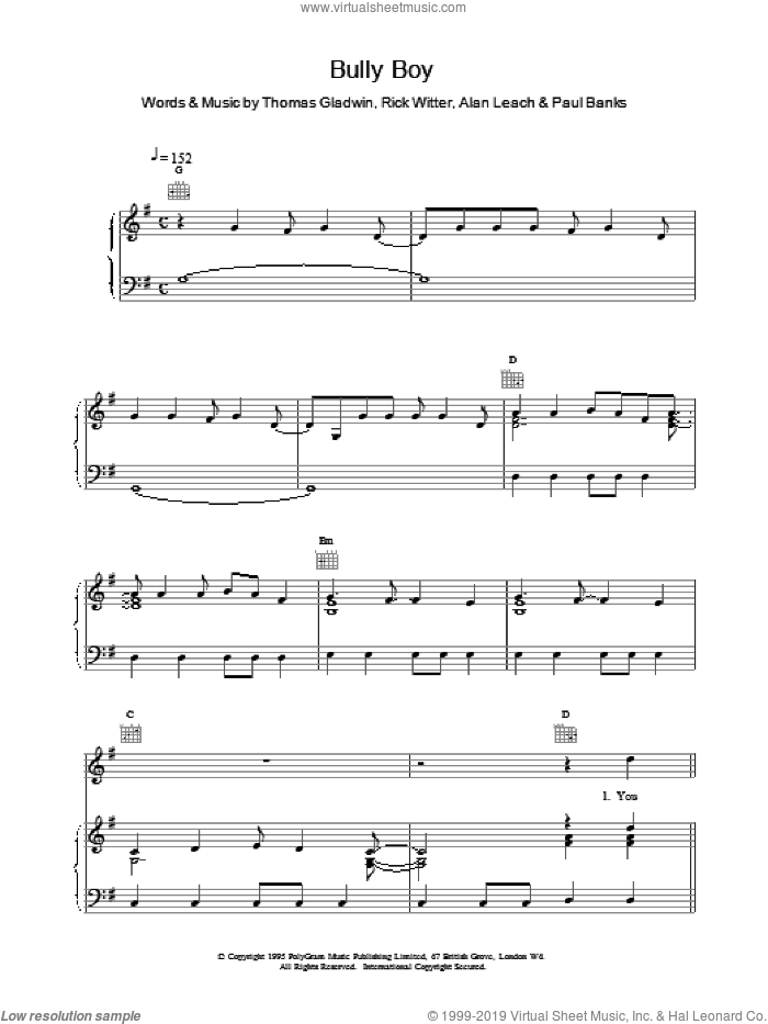 Bully Boy sheet music for voice, piano or guitar by Shed Seven, intermediate skill level