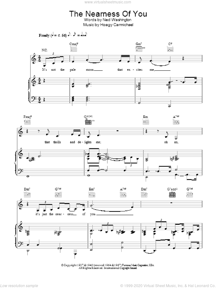 The Nearness Of You sheet music for voice, piano or guitar by Norah Jones, Hoagy Carmichael and Ned Washington, intermediate skill level