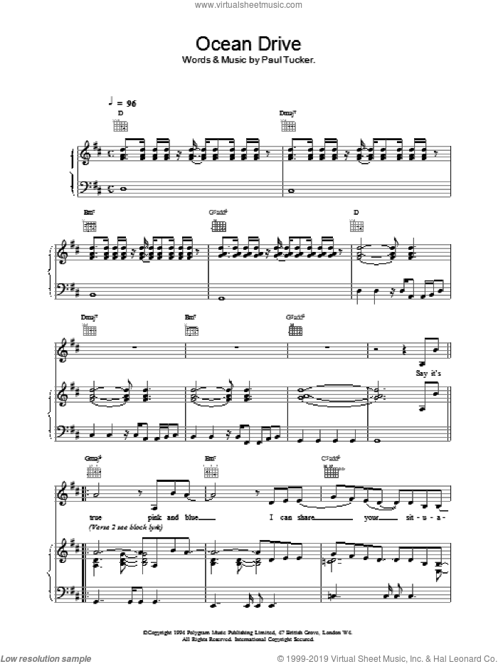 Ocean Drive sheet music for voice, piano or guitar by Lighthouse Family, intermediate skill level