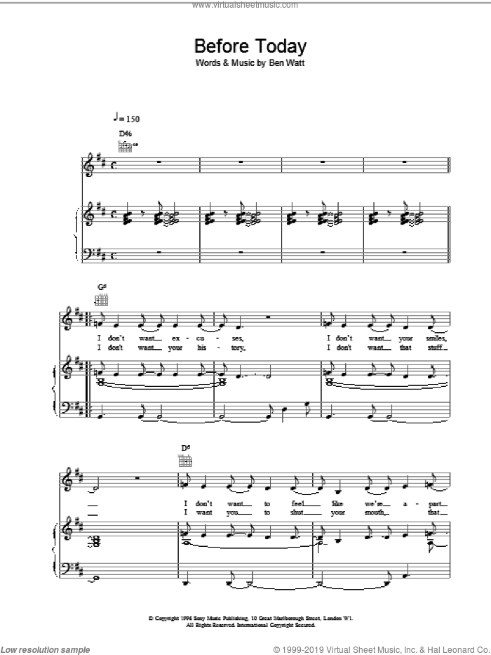 Before Today sheet music for voice, piano or guitar by Everything But The Girl, intermediate skill level