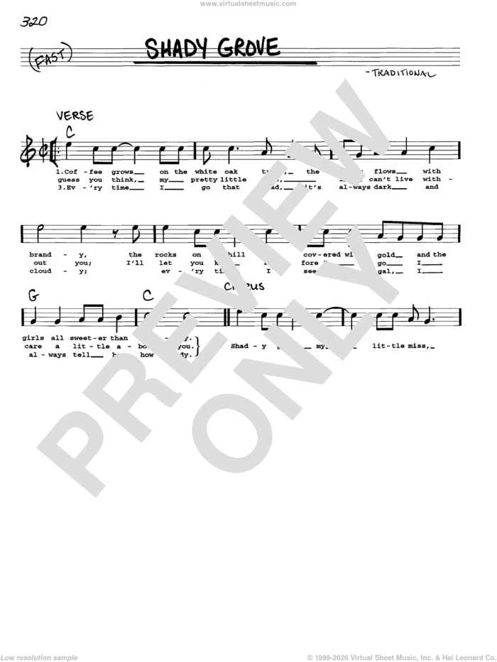 Shady Grove sheet music for voice and other instruments (real book with lyrics) by Appalachian Folk Song, intermediate skill level
