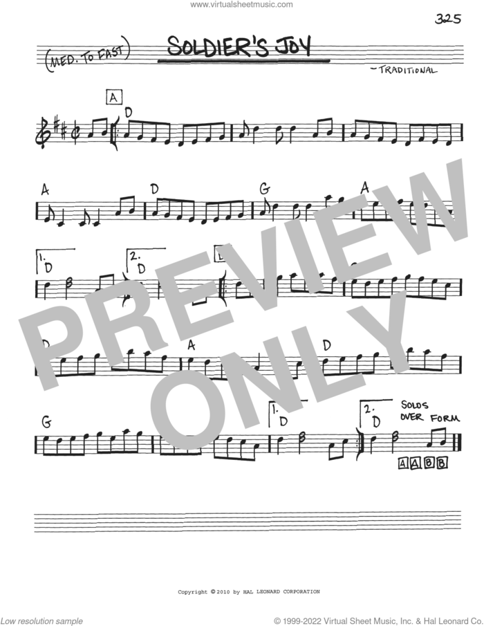 Soldier's Joy sheet music for voice and other instruments (real book with lyrics), intermediate skill level