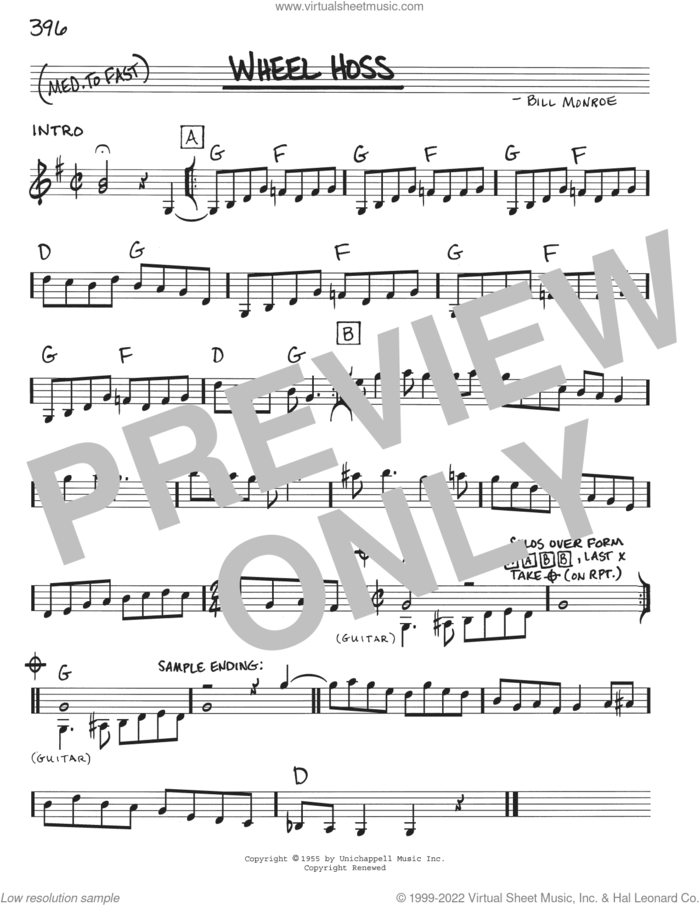 Wheel Hoss sheet music for voice and other instruments (real book with lyrics) by Bill Monroe, intermediate skill level