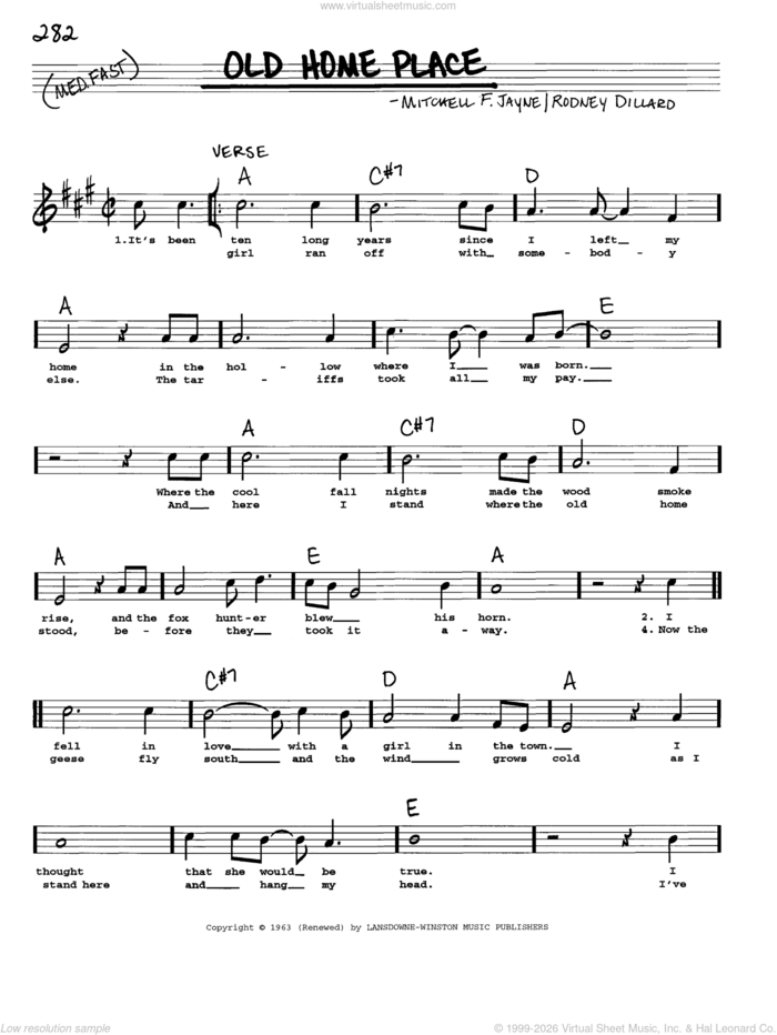 Old Home Place sheet music for voice and other instruments (real book with lyrics) by The Dillards, Mitchell F. Jayne and Rodney Dillard, intermediate skill level
