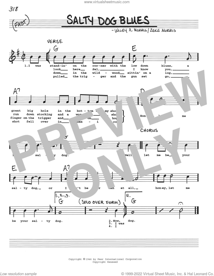 Salty Dog Blues sheet music for voice and other instruments (real book with lyrics) by Morris Brothers, Wiley A. Morris and Zeke Morris, intermediate skill level