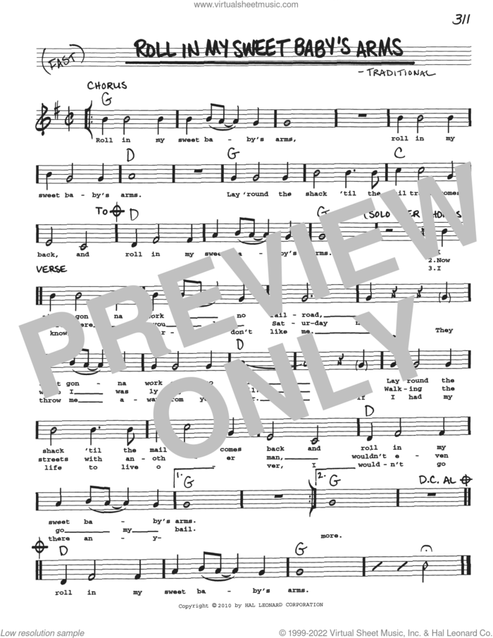 Roll In My Sweet Baby's Arms sheet music for voice and other instruments (real book with lyrics), intermediate skill level