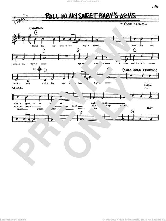 Roll In My Sweet Baby's Arms sheet music for voice and other instruments (real book with lyrics), intermediate skill level