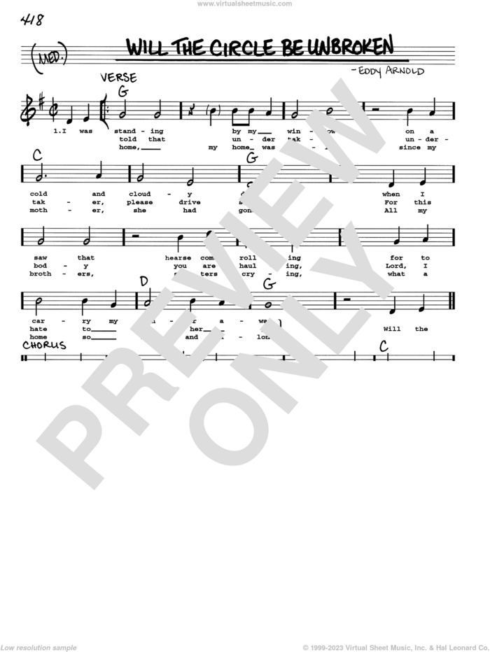 Will The Circle Be Unbroken sheet music for voice and other instruments (real book with lyrics) by Johnny Cash and Eddy Arnold, intermediate skill level