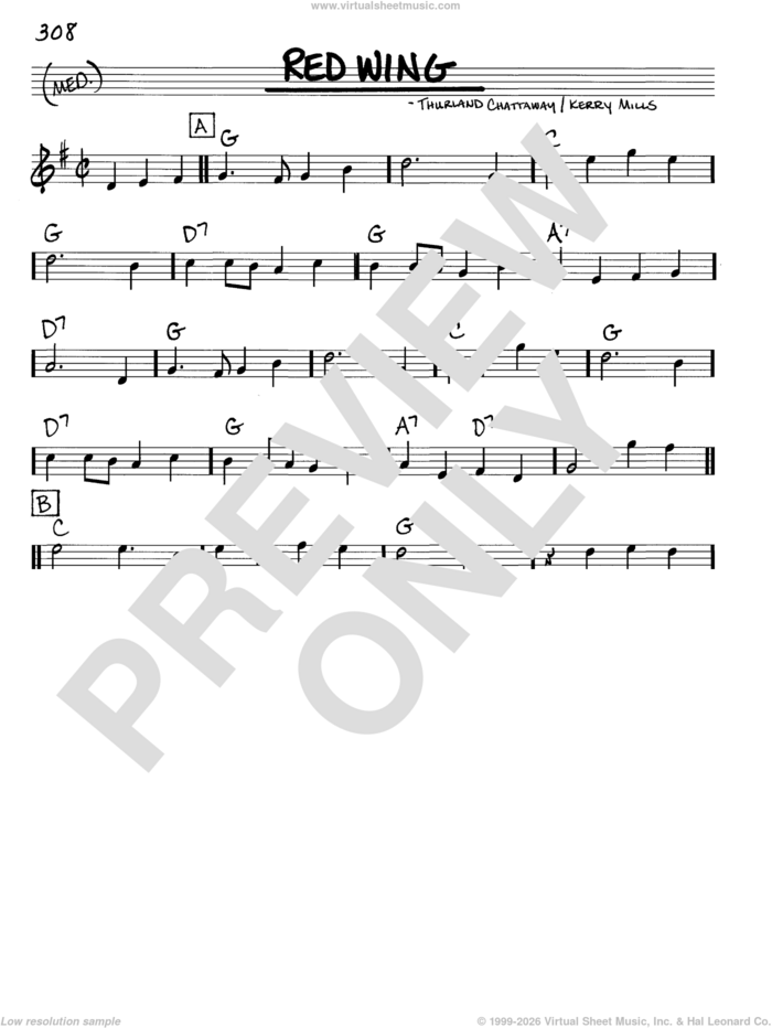 Red Wing sheet music for voice and other instruments (real book with lyrics) by Kerry Mills and Thurland Chattaway, intermediate skill level
