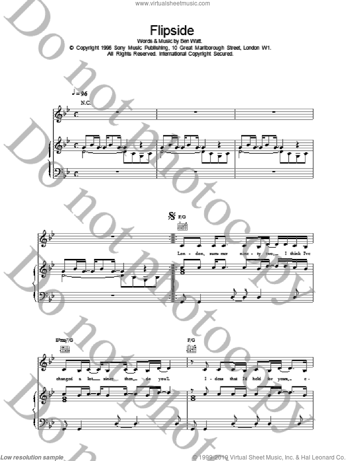 Flipside sheet music for voice, piano or guitar by Everything But The Girl, intermediate skill level