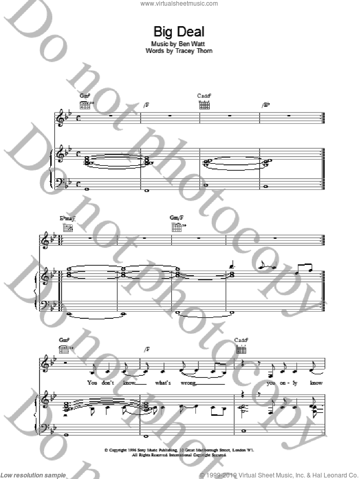 Big Deal sheet music for voice, piano or guitar by Everything But The Girl, intermediate skill level
