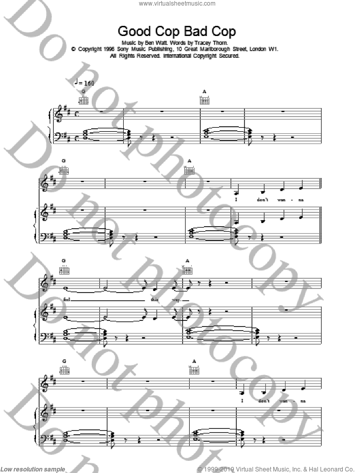Good Cop Bad Cop sheet music for voice, piano or guitar by Everything But The Girl, intermediate skill level
