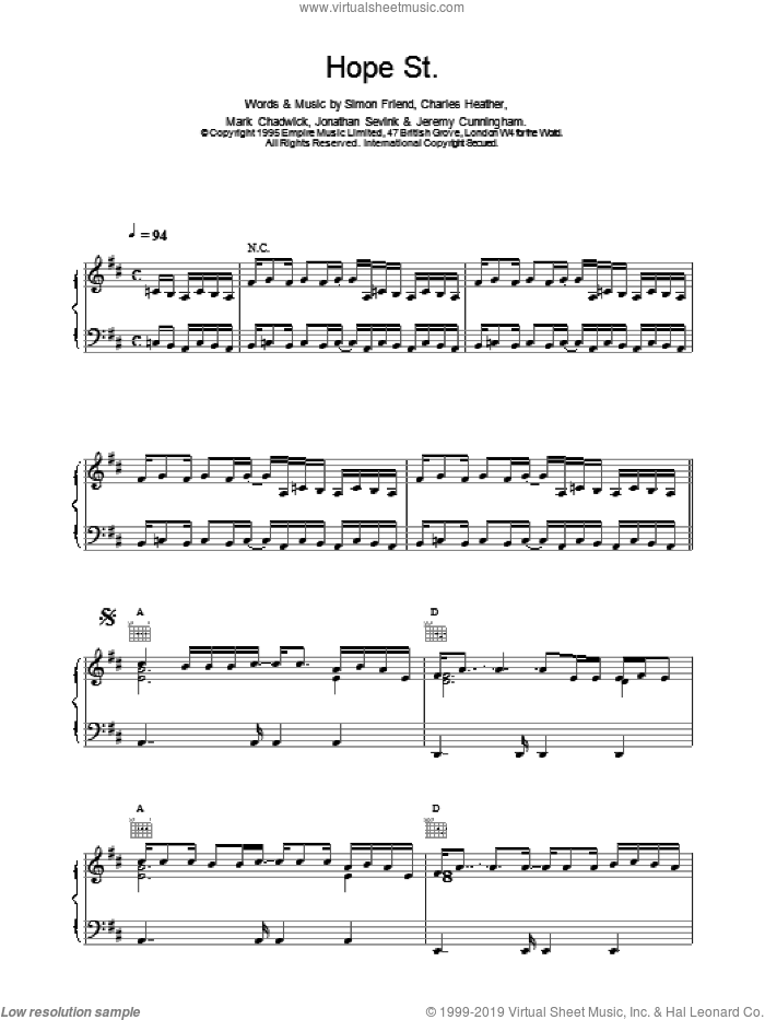 Hope Street sheet music for voice, piano or guitar by The Levellers, intermediate skill level
