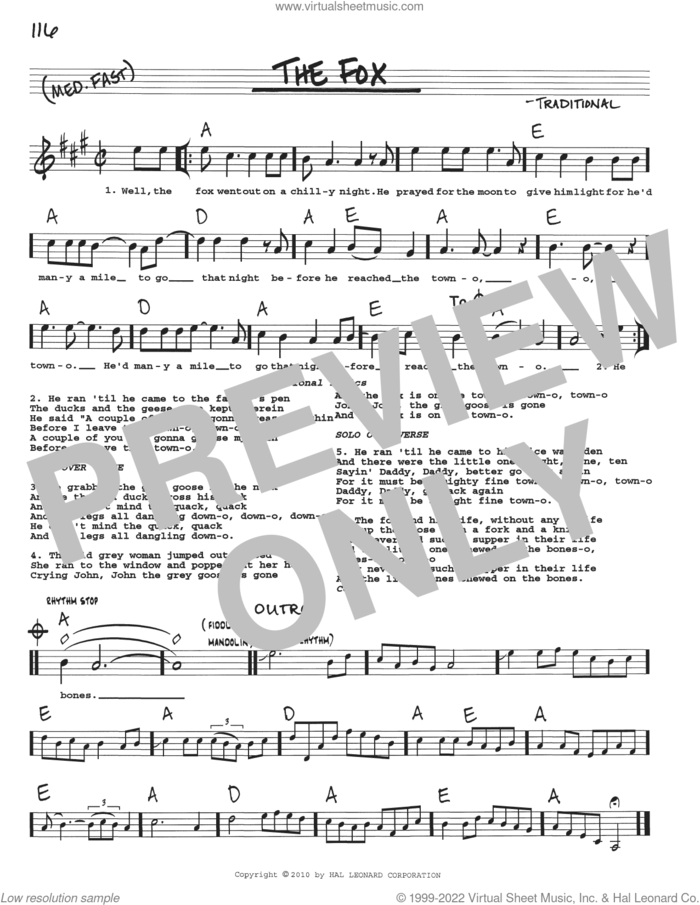 The Fox sheet music for voice and other instruments (real book with lyrics), intermediate skill level