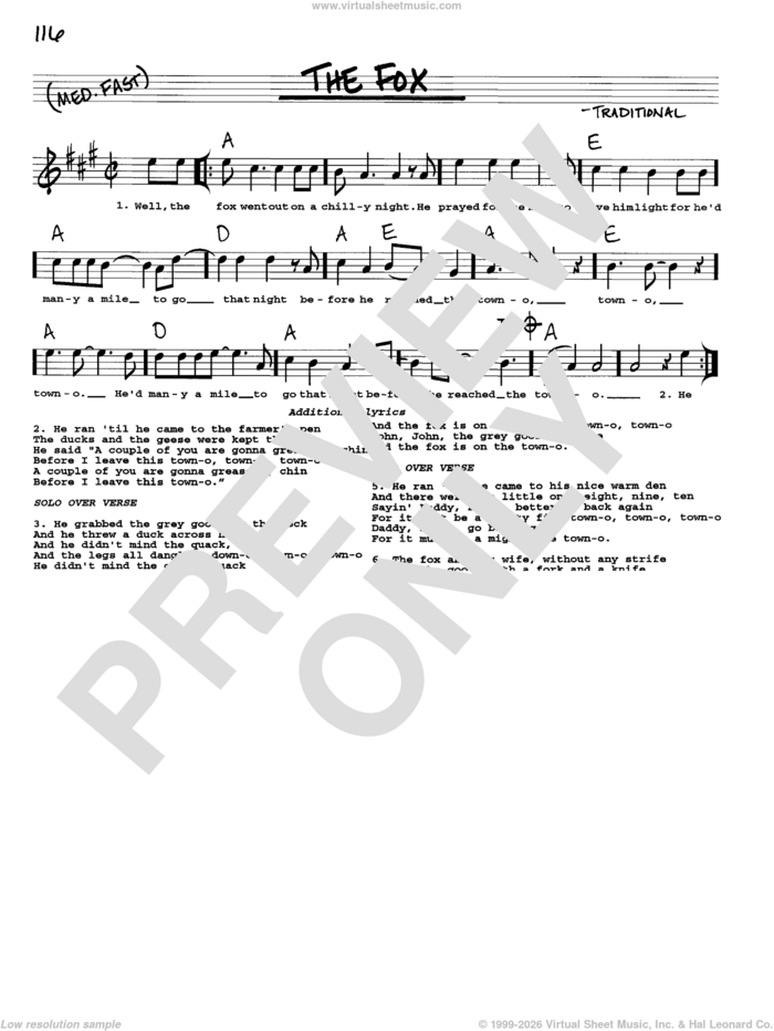 The Fox sheet music for voice and other instruments (real book with lyrics), intermediate skill level
