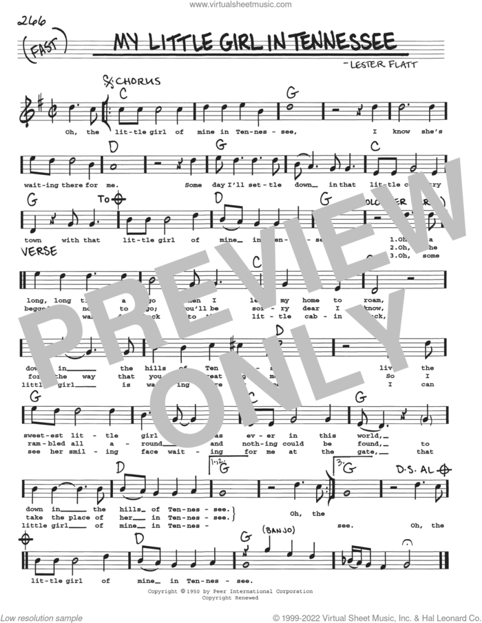 My Little Girl In Tennessee sheet music for voice and other instruments (real book with lyrics) by Lester Flatt, intermediate skill level
