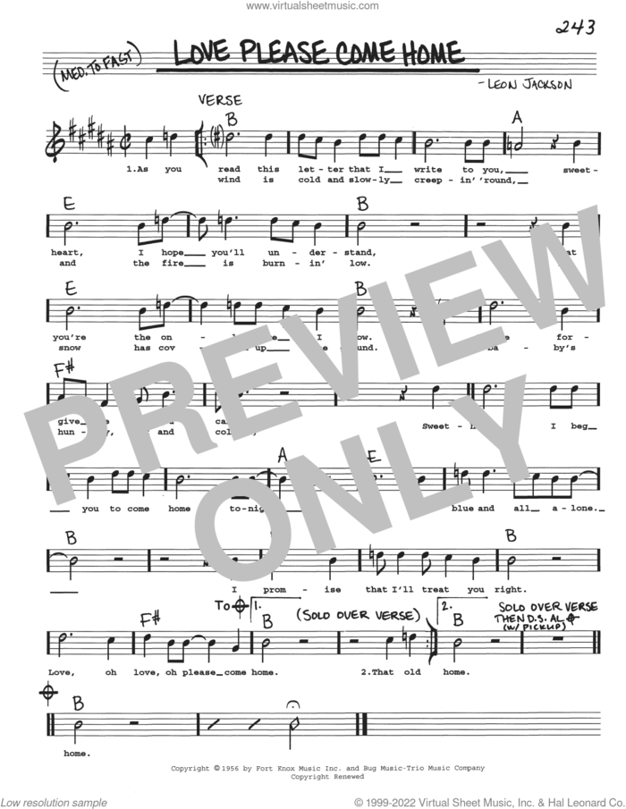 Love Please Come Home sheet music for voice and other instruments (real book with lyrics) by Leon Jackson, intermediate skill level