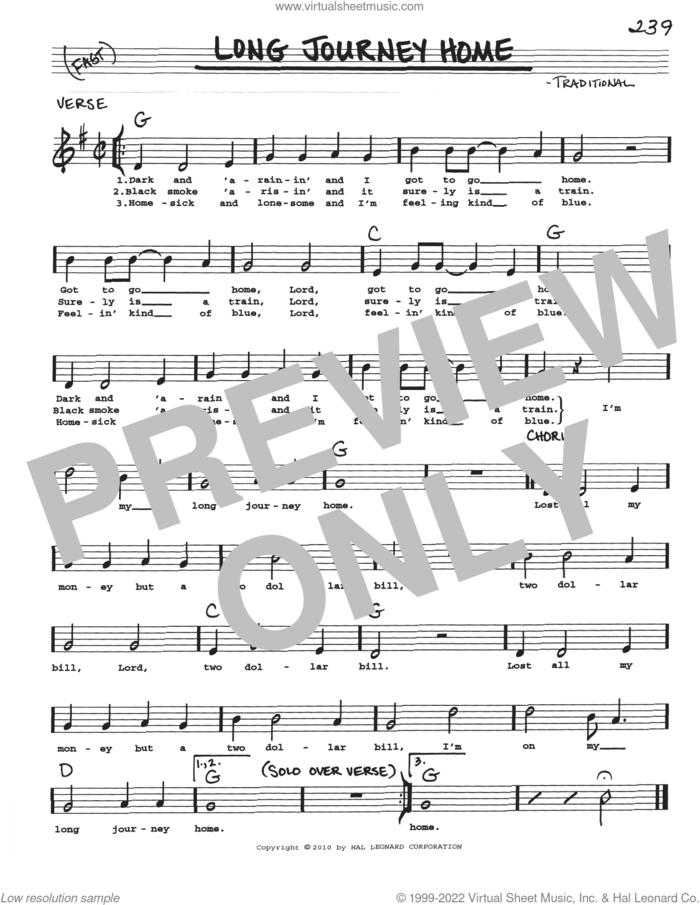 Long Journey Home sheet music for voice and other instruments (real book with lyrics), intermediate skill level