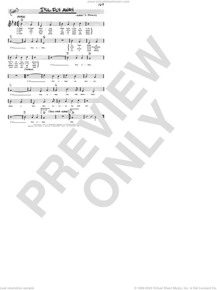 I'll Fly Away sheet music for voice and other instruments (real book with lyrics) by Albert E. Brumley, intermediate skill level