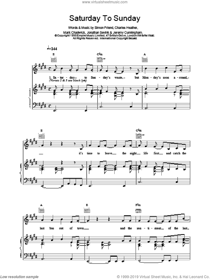 Saturday To Sunday sheet music for voice, piano or guitar by The Levellers, intermediate skill level