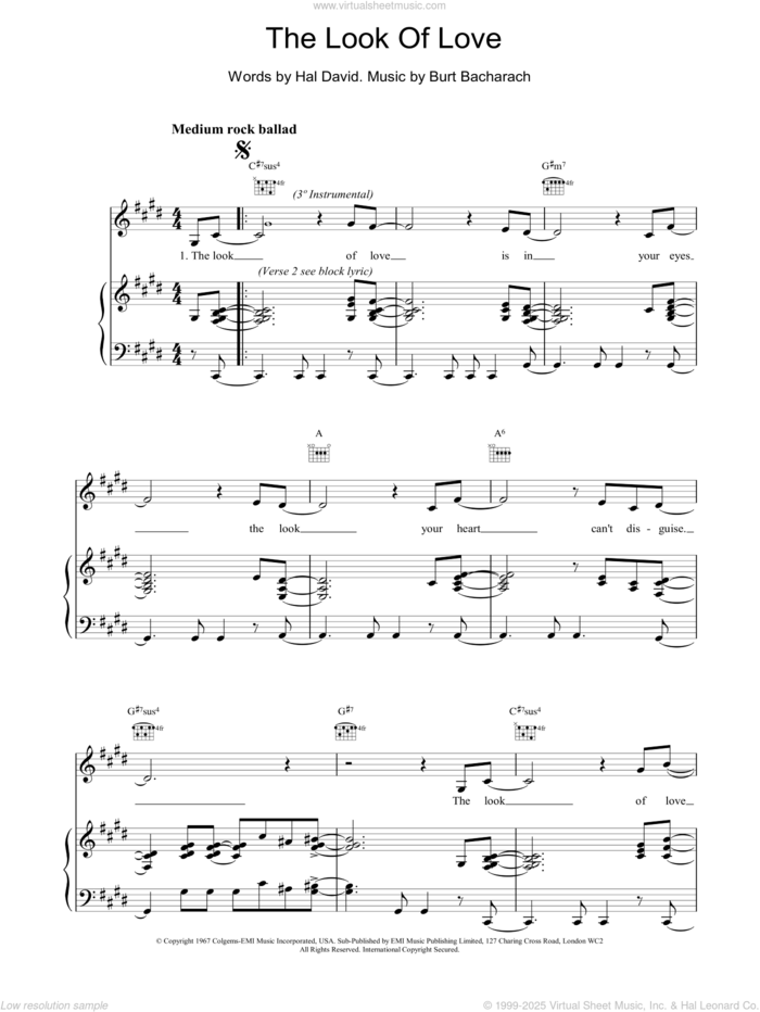 The Look Of Love sheet music for voice, piano or guitar by Bacharach & David, Dionne Warwick, Isaac Hayes, Burt Bacharach and Hal David, intermediate skill level