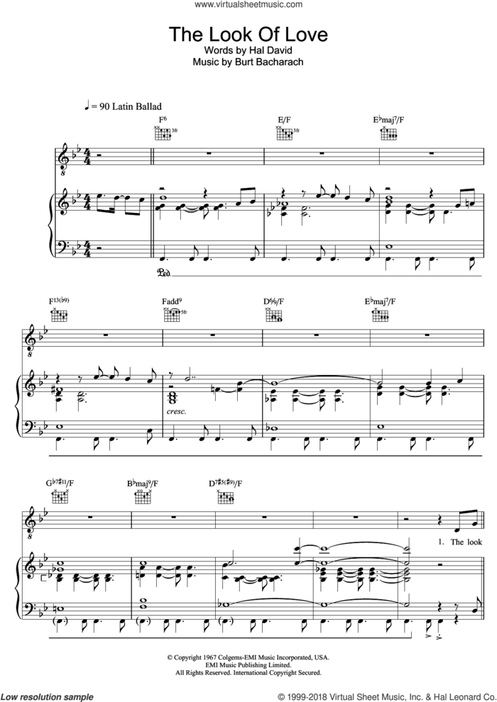 The Look Of Love sheet music for voice, piano or guitar by Bacharach & David, Andy Williams, Diana Krall, Burt Bacharach, Dusty Springfield and Hal David, intermediate skill level