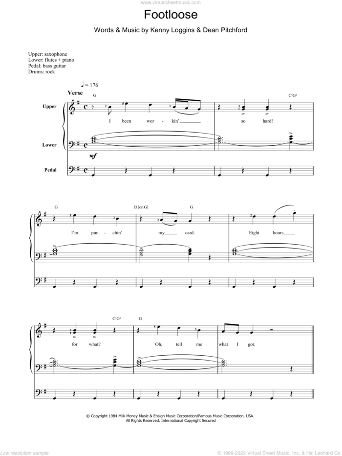 Footloose sheet music for voice and other instruments (fake book) by Dean Pitchford And Kenny Loggins, intermediate skill level