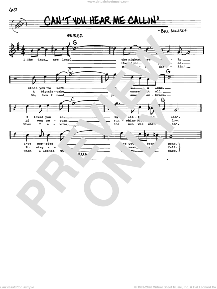 Can't You Hear Me Callin' sheet music for voice and other instruments (real book with lyrics) by Bill Monroe, intermediate skill level