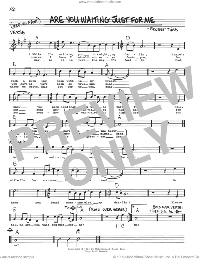 Are You Waiting Just For Me sheet music for voice and other instruments (real book with lyrics) by Ernest Tubb, intermediate skill level