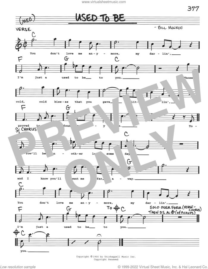 Used To Be sheet music for voice and other instruments (real book with lyrics) by Bill Monroe, intermediate skill level