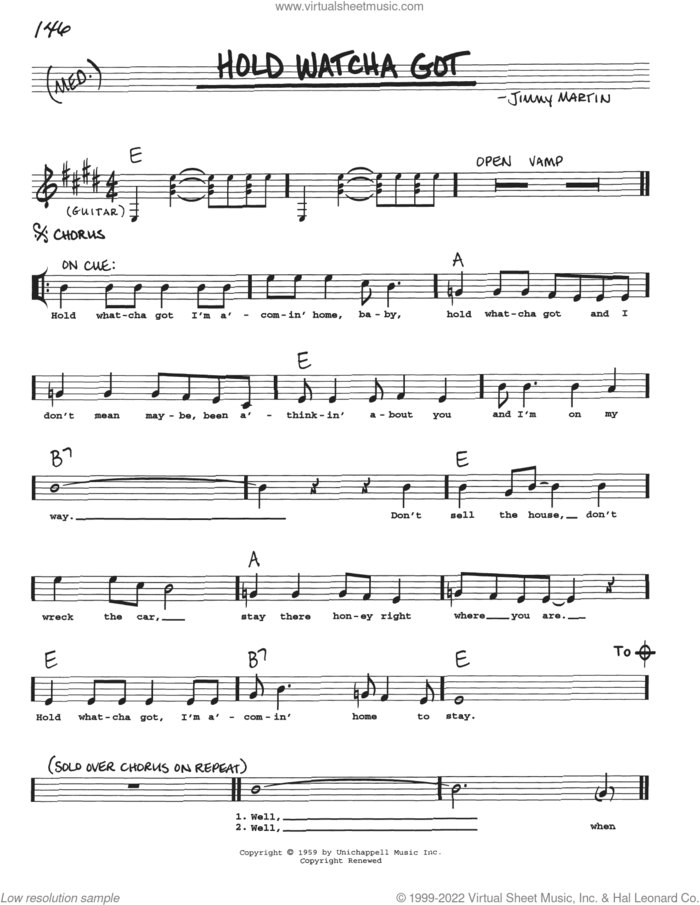 Hold Whatcha Got sheet music for voice and other instruments (real book with lyrics) by Jimmy Martin, intermediate skill level